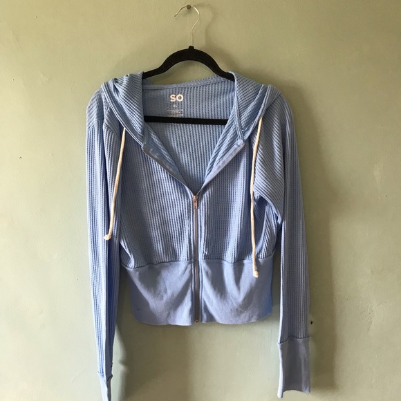 SO Sweaters - SO Light Blue Waffle Knit Zip Hoodie for Women
